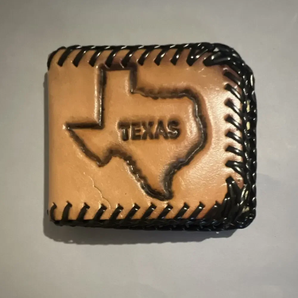 Men's Bifold Folding Wallet Texas Theme Stitched Accent Brown/Black Solid